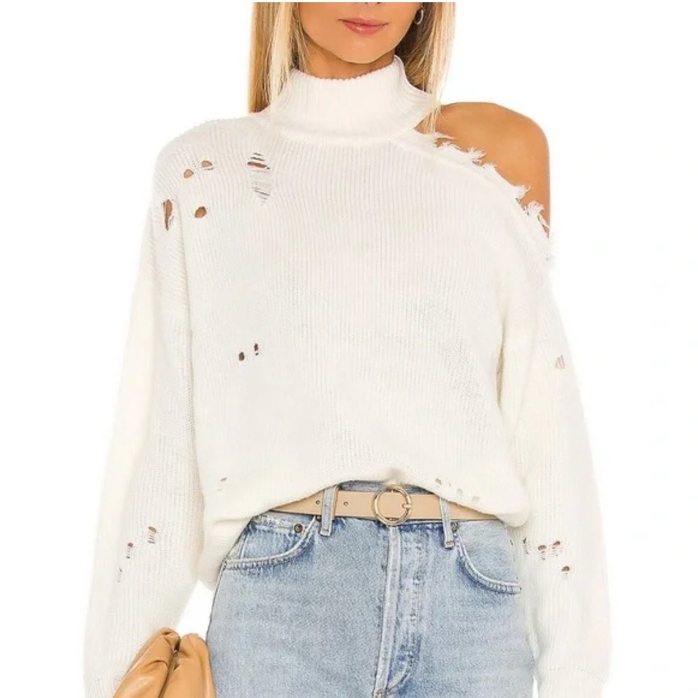 Lovers + Friends Arlington  Cream Distressed Turtleneck Sweater